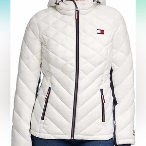 Tommy Hilfiger Womens Hooded Packable Jacket in White Size Large